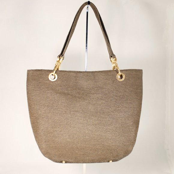 ERIC JAVITZ Black & Metallic Gold Woven Tote, Chunky Gold Accents, Medium Size - Picture 8 of 16